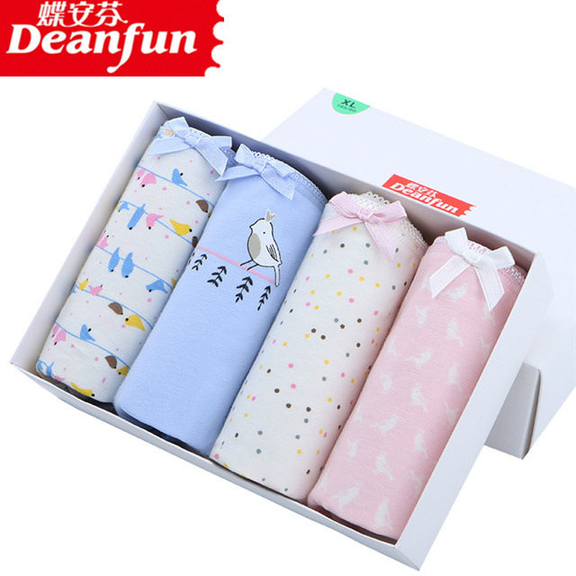 Die Anfen women's underwear girl cute print mid-waist boxer women's shorts 4 pack 5041 - Taobao