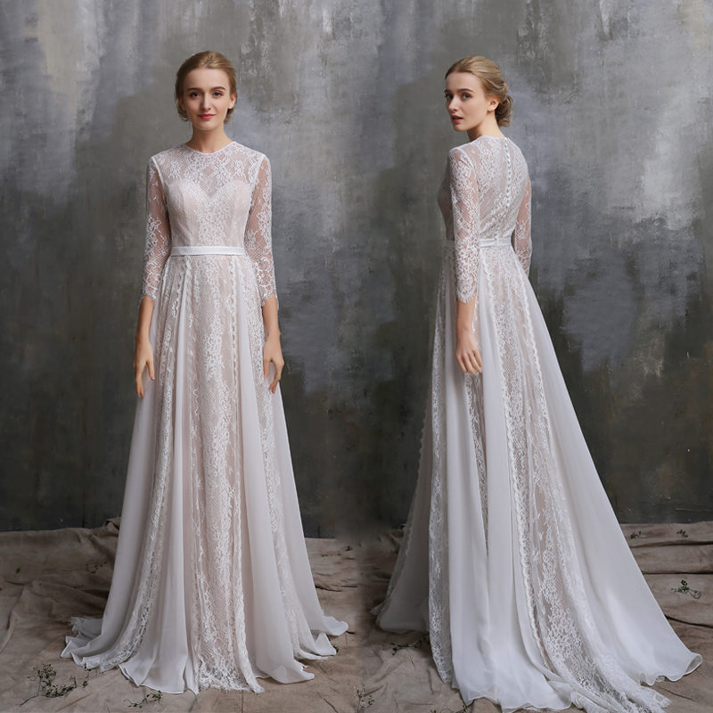 Original Real Shot Bohemian Style Lace Long-Sleeved Outdoor Lawn Gauze Beach Wedding Travel Photography Light Wedding Dress Original Real Shot Bohemian Style Lace Long-Sleeved Outdoor Lawn Gauze Beach Wedding Travel Photography Light Wedding Dress