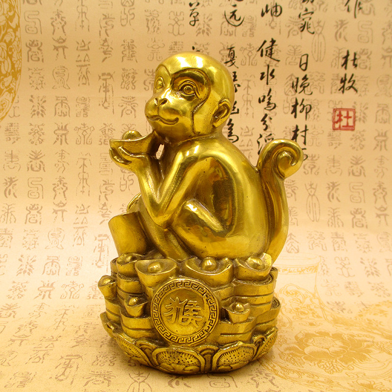 リビングルームやオフィスの装飾に最適な、大型の純銅製猿の置物、金の猿の延べ棒、十二支の猿、縁起の良い青銅の猿。