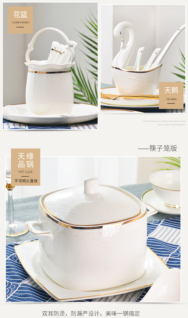 The dishes suit household Nordic character porcelain tableware suit ceramic light 0 soup bowl chopsticks, The European and American key-2 luxury spring dishes