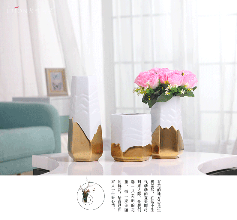 Nordic light vase key-2 luxury furnishing articles dried flowers flower arrangement ceramic hydroponic lucky bamboo contracted and I living room TV cabinet decoration