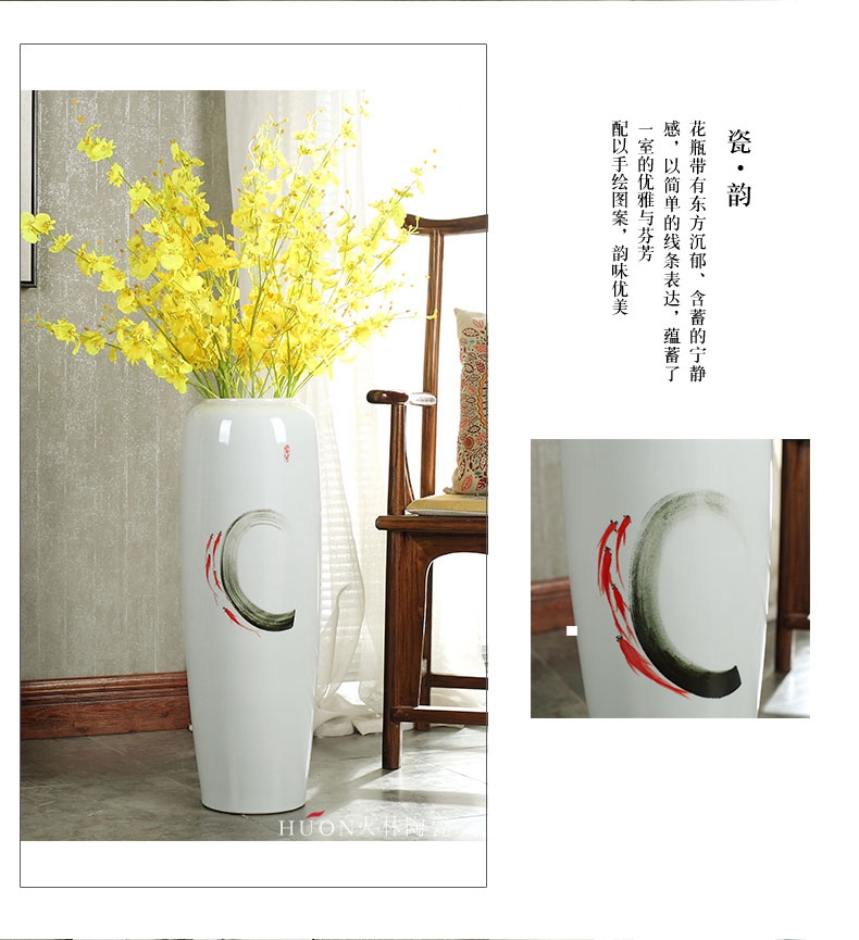 New Chinese style porch ground vase jingdezhen zen hand - made ceramic dry flower arranging flowers is placed a large sitting room simulation