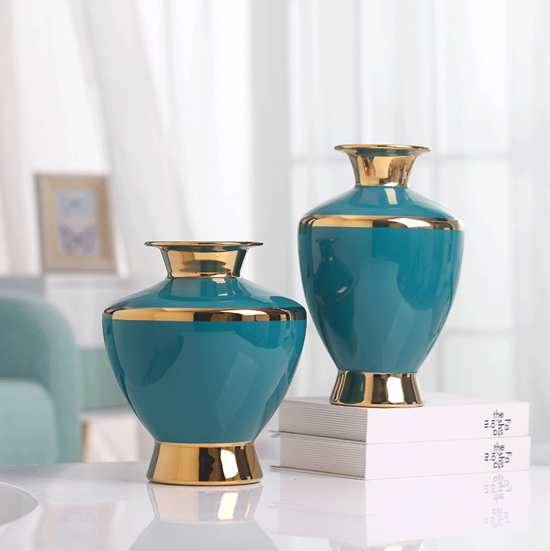 Light European - style key-2 luxury golden vase furnishing articles of jingdezhen ceramic creative modern fashion TV ark, sitting room dry flower receptacle