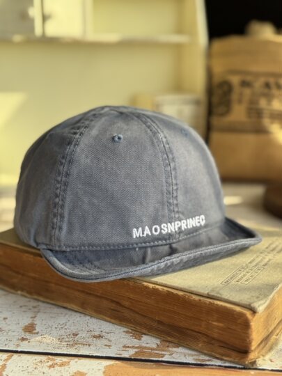 Japanese-Style Vintage Short-Brim Maos Stylish Embroidered Baseball Cap with Soft Brim, Canvas Workwear All-Season Duckbill Cap Trendy