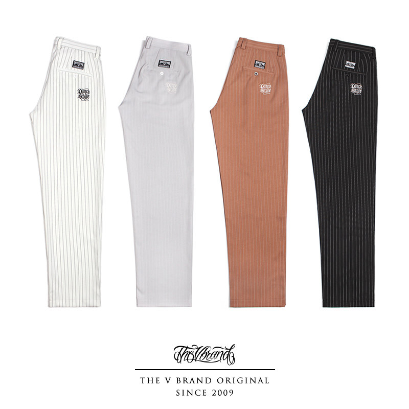 THE V BRAND 可调节腰围 街舞比赛 春夏季休闲条纹西裤男长裤