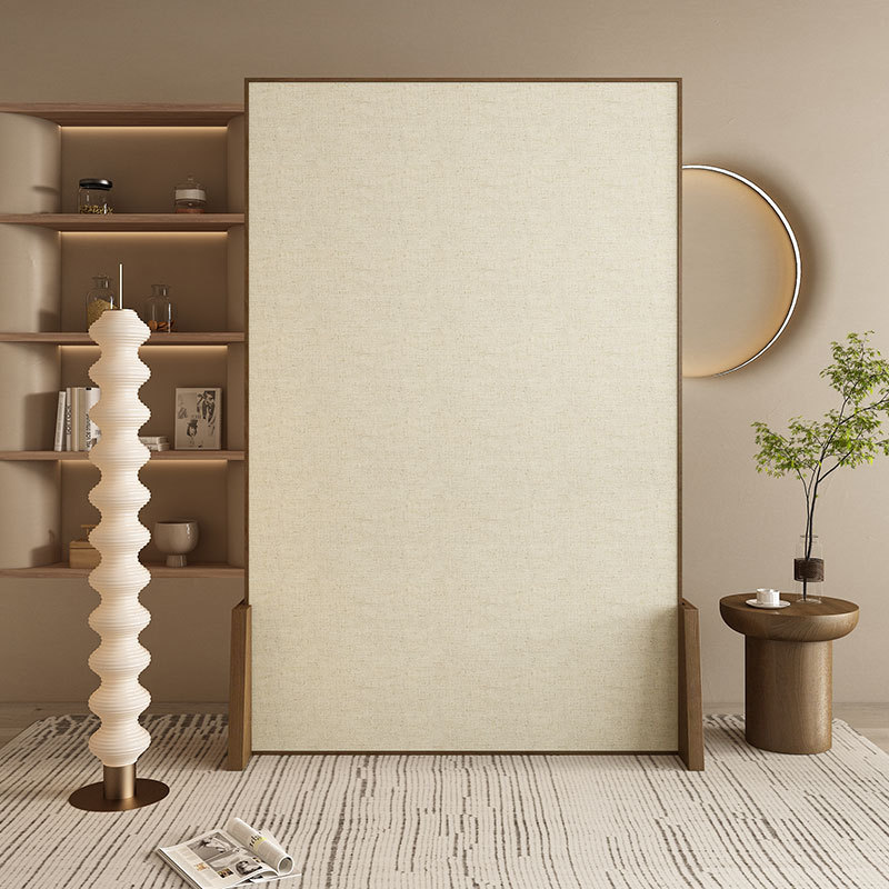 Simple Modern Chinese-Style Screen Partition for Living Room, Bedroom, Entryway, Light Luxury Japanese-Style Tea Room, Solid Color Cotton and Linen Screen