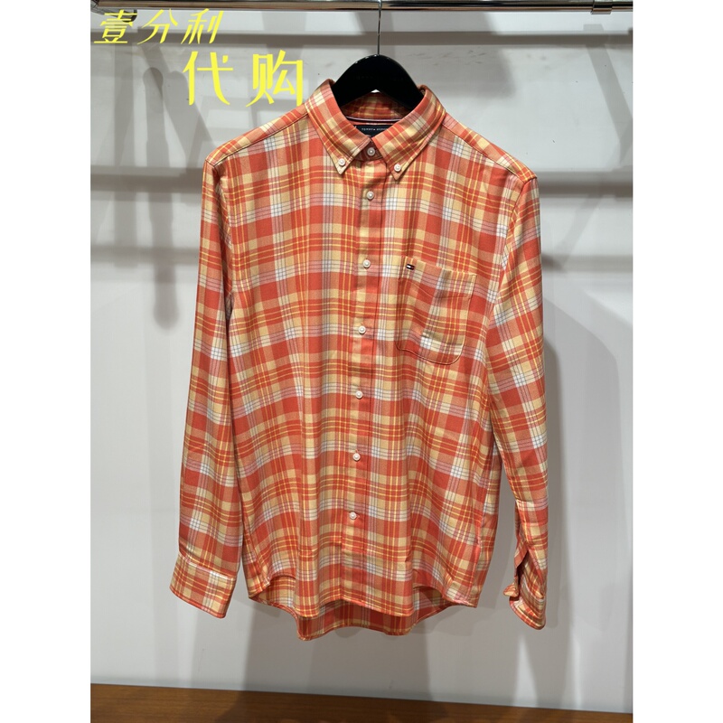 Tommy Hilfiger Men's Plaid Shirt with Lapel Collar Mw41422 Tag Price 1390