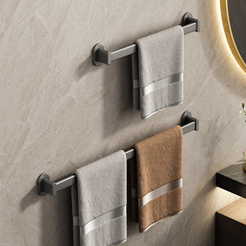 Gun Grey Bathroom Hair Towel Rack Single Pole Toilet Cool Towel Hanging Rod Light Lavish Free punching Space aluminum bath towel rack-Taobao