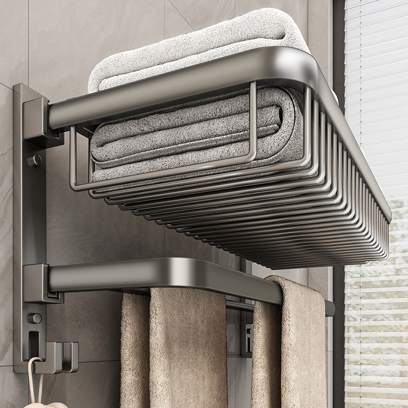 Euloitte Towel Rack Toilet Free of perforated Bathrooms Bathroom Shelving Net Basket Containing Bathroom aluminum bath towels shelf-Taobao