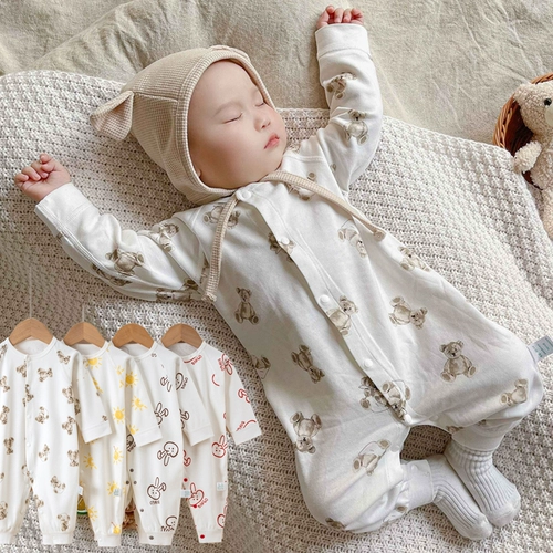 Демисезонное хлопковое боди подходит для мужчин и женщин, мультяшный лонгслив для выхода на улицу, детская одежда, 1-18 мес.