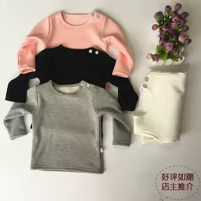 Balabanna winter plus velvet baby round neck white bottoming shirt men's and women's baby pullover low neck black T-shirt