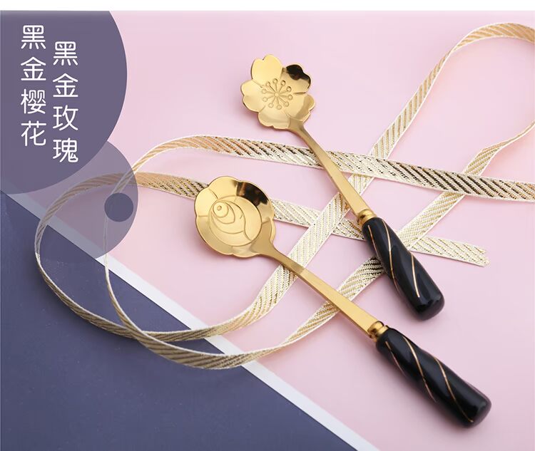Nhật Bản sáng tạo phim hoạt hình vàng anh đào cà phê thìa thép không gỉ thìa nhỏ xử lý dễ thương món tráng miệng trà sữa khuấy thìa - Cà phê phin ca phe