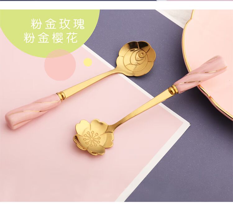Nhật Bản sáng tạo phim hoạt hình vàng anh đào cà phê thìa thép không gỉ thìa nhỏ xử lý dễ thương món tráng miệng trà sữa khuấy thìa - Cà phê phin ca phe