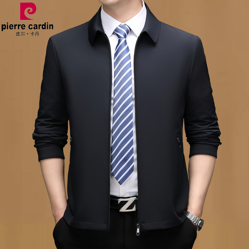 Pierre Cardin Men's Lightweight Jacket for Middle-Aged and Elderly Public Officials, Classic Plus-Size Dad-Style Loose Coat