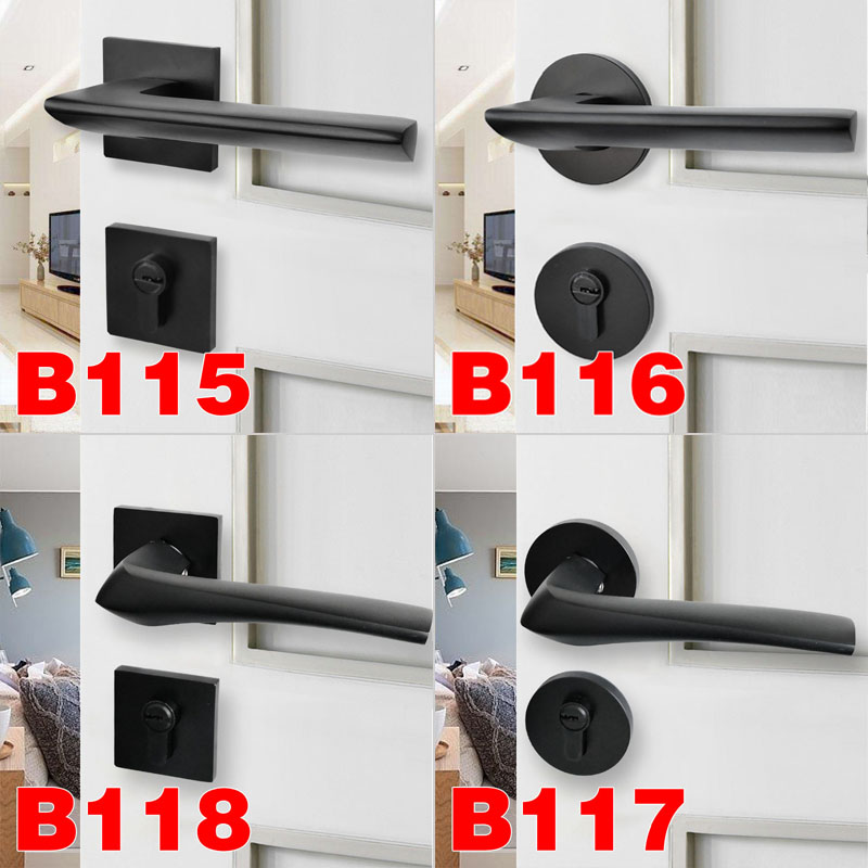 Black door lock indoor bedroom door handle magnetic room door lock wooden door lock household mute simple European Nordic