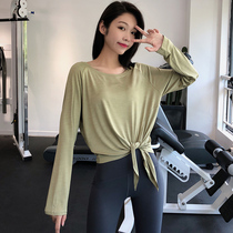 Fitness clothes women long sleeve loose quick clothes running T-shirt Net red yoga clothes running blouse knot sports shirt