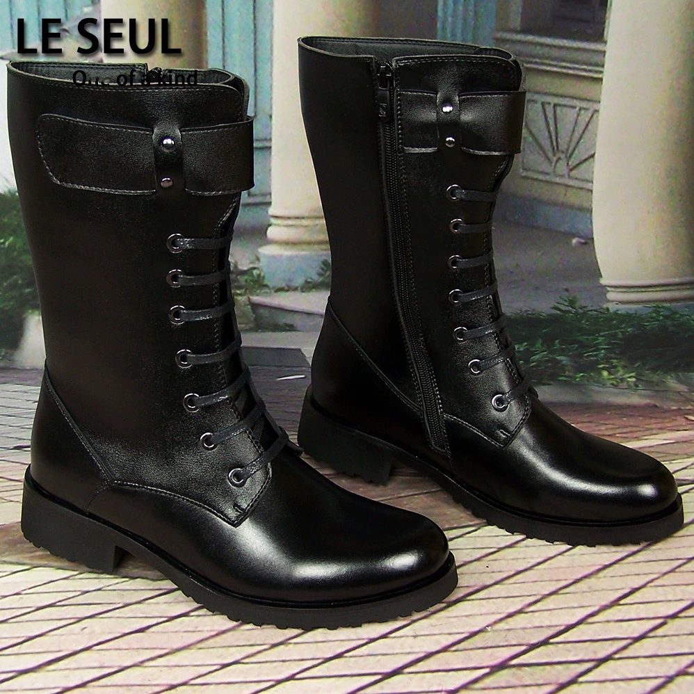 LESEUL đàn ông giày ống cao giày bông nam da bò Anh đàn ông cưỡi ngựa người lái giày bông ấm áp - Kính khung