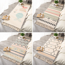 Cotton linen carpet bedroom bedside carpet retro tatami mat living room coffee table hand woven long non-slip mat