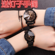 Korean version of the simple female middle school student fashion trend ulzzang mens steel band waterproof quartz couple watch a pair