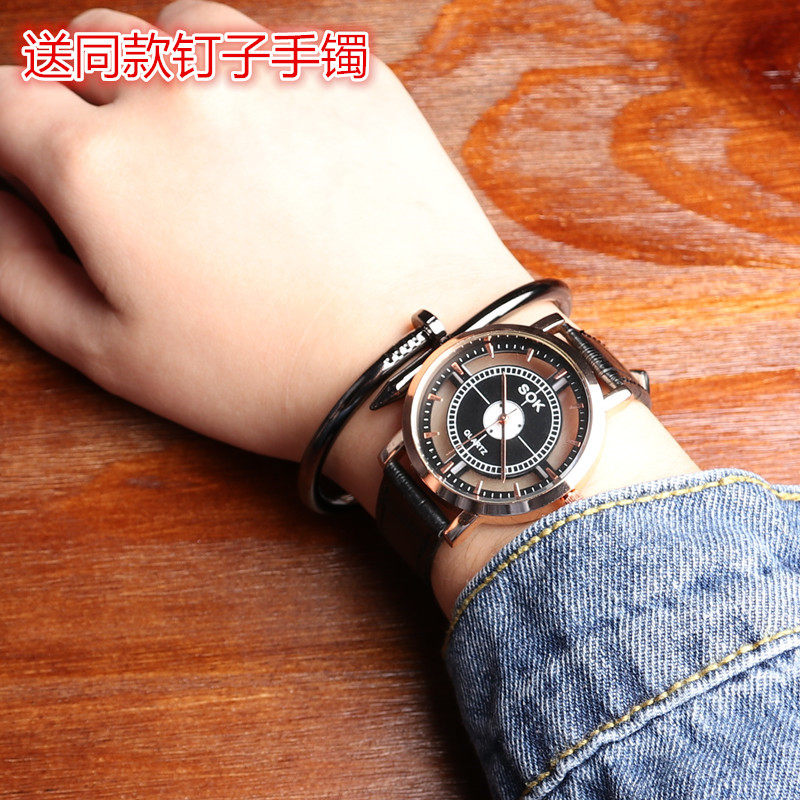 GD same style couple watch British style simple Korean version male and female high school students European and American retro belt trendy watch exo