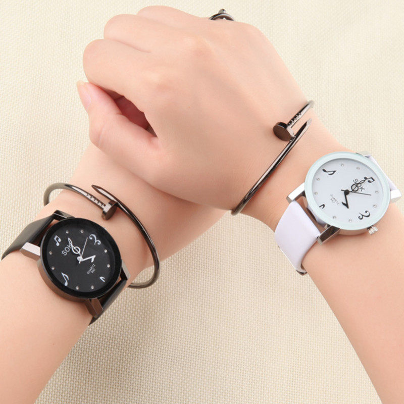 Han Edition Retro Real Leather Strap Waterproof Minimalist Student Watches Fashion Trend Quartz Male Watch Couple A Pair Of Watches
