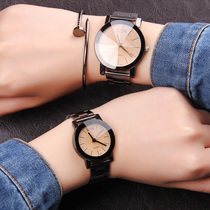 Han Edition Student Fashion Trends Couple Watches A Pair Of Brief Steel Band Men Girls Waterproof Non-Mechanical Quartz Watch