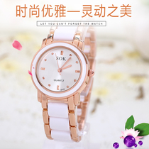 Womens ceramic watch Womens white Korean version of the trend quartz watch fashion casual student bracelet watch waterproof