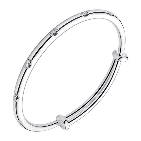 Shunqing Yinlou 9999 sterling silver four-leaf clover push-pull silver bracelet for women summer fresh and simple young style 520 gift