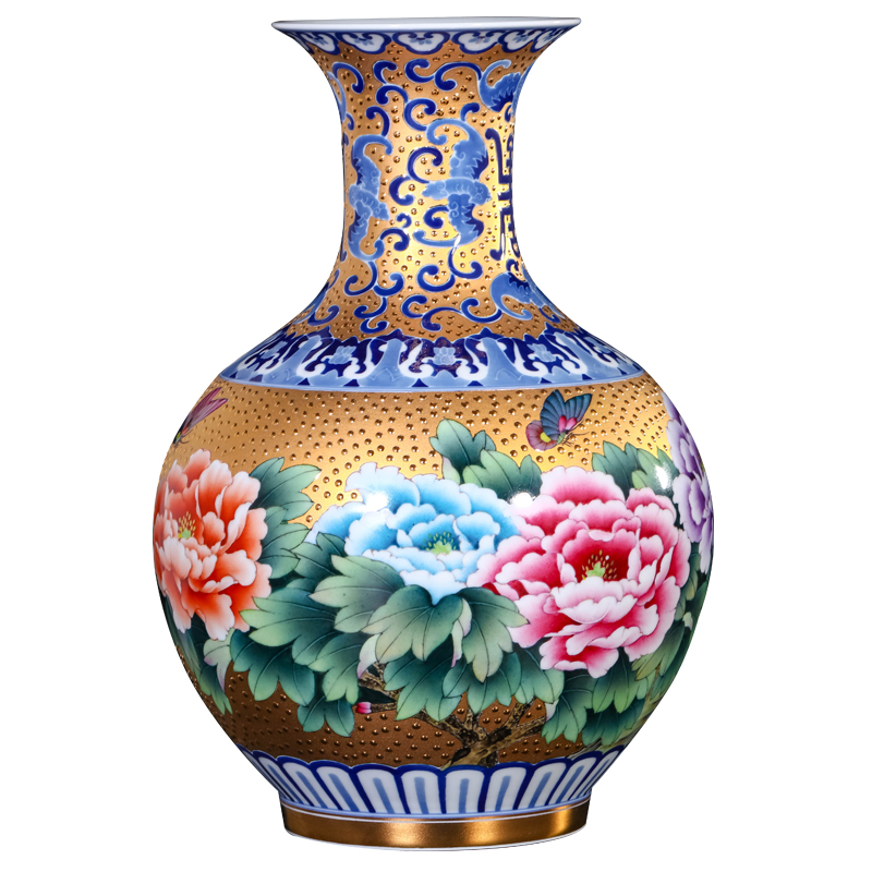 Jingdezhen ceramics hand - made gold peony vases, new Chinese style living room TV ark, flower arranging porch is decorated furnishing articles