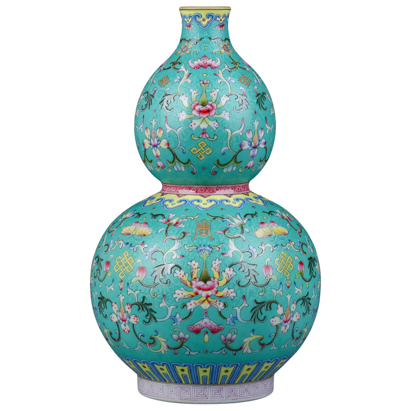 Jingdezhen ceramics antique hand - made grilled pastel flowers wrapped branch lotus gourd Chinese sitting room porch TV ark, furnishing articles