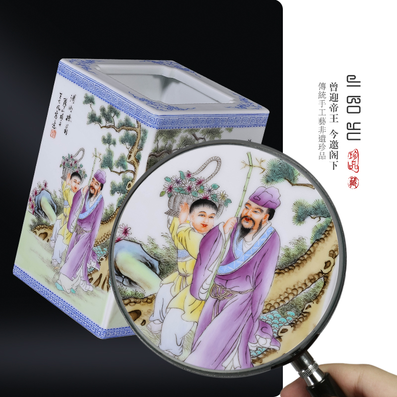Jingdezhen ceramics powder enamel of the republic of hand - drawn characters pen container with Chinese style living room a study antique decorative furnishing articles