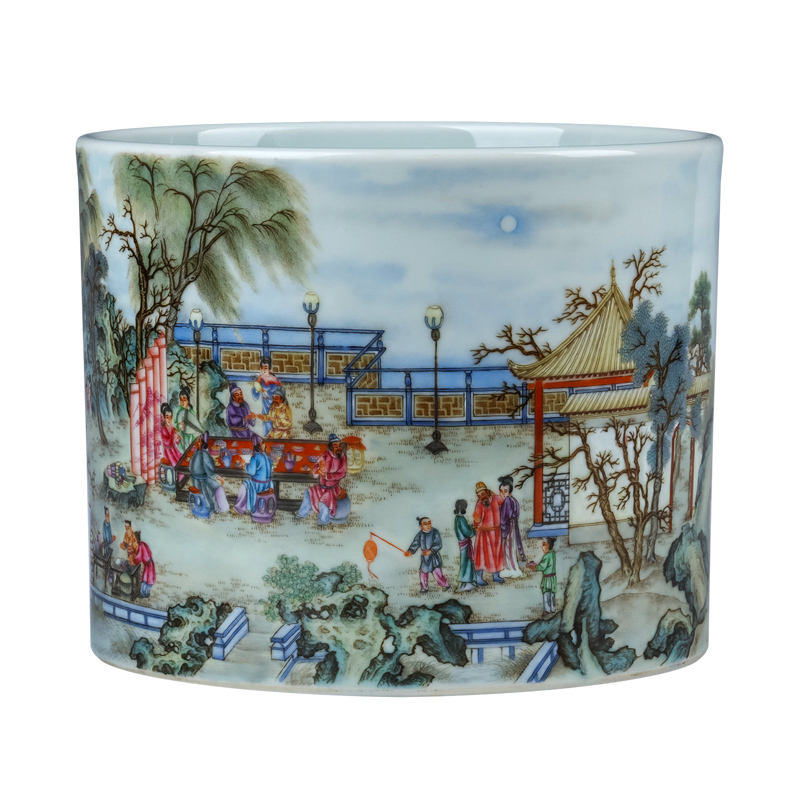 The Qing yongzheng heavy hand draw pastel character study of Chinese antique decorative furnishing articles brush pot jingdezhen ceramics