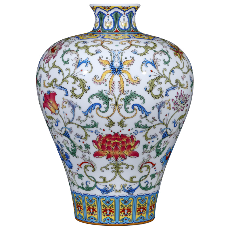 Jingdezhen ceramic antique enamel colors branch lotus mei bottles of Chinese style living room porch TV ark, flower arranging, furnishing articles