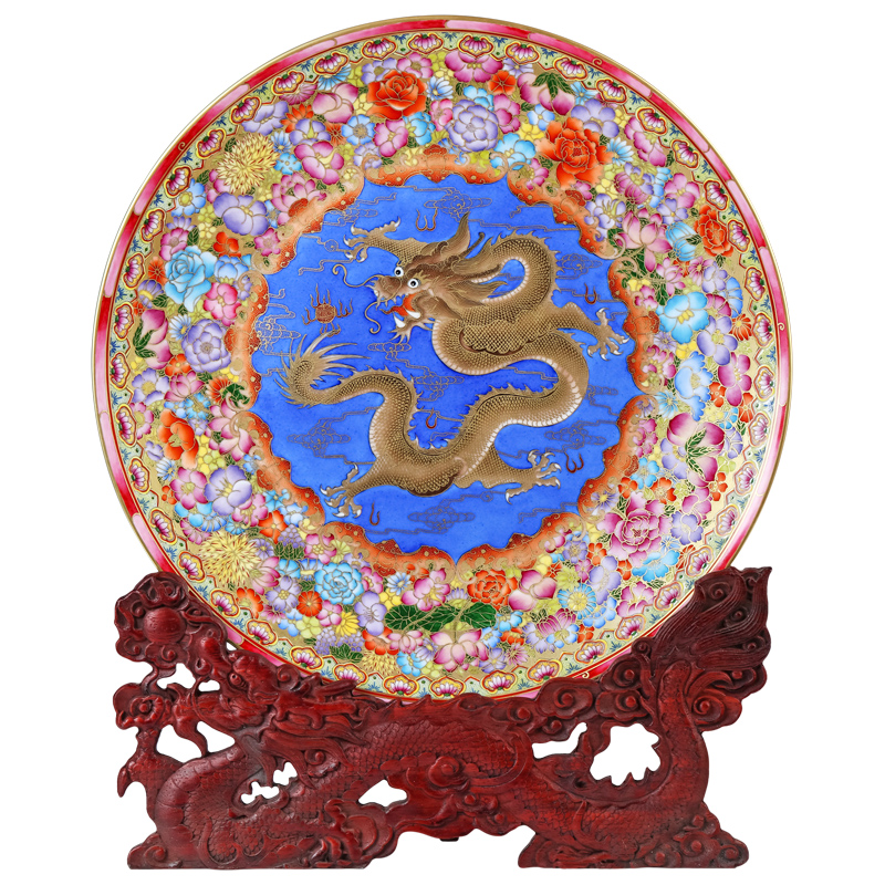 The Qing qianlong emperor up 】 【 colored enamel see dragon hang dish of jingdezhen ceramic flower is not based techniques