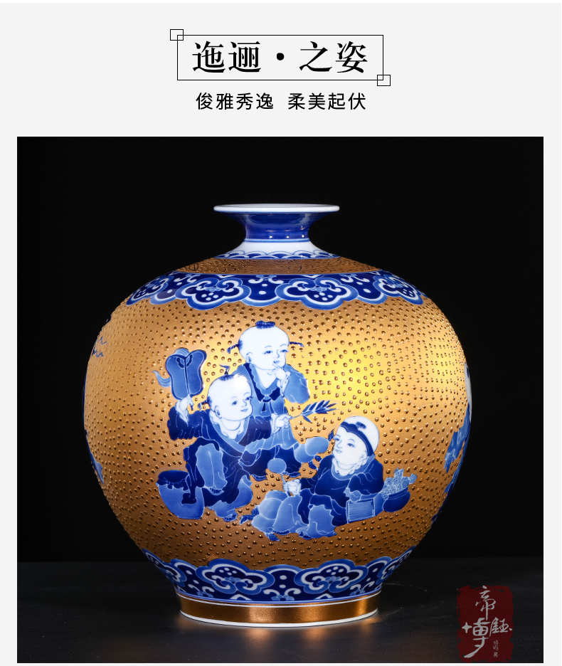 Jingdezhen ceramics Chinese hand - made with Jin Ying, play figure pomegranate bottles of the sitting room porch TV ark adornment furnishing articles