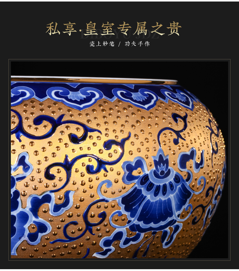 Jingdezhen ceramic antique hand - made gold furnishing articles sweet water to wash the writing brush washer from four sitting room and a study of blue and white porcelain decoration