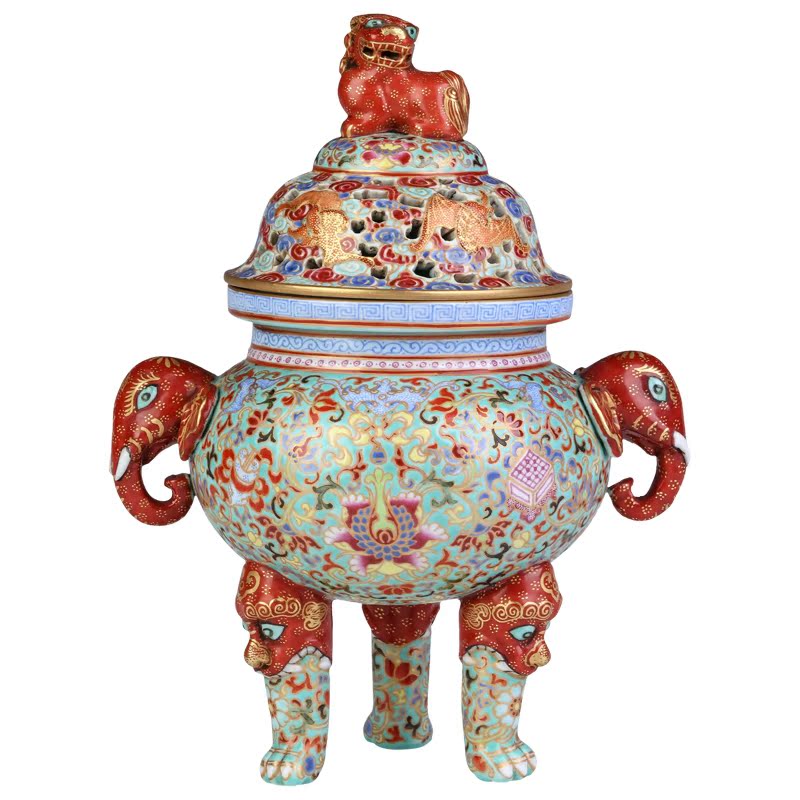Imitation the qing qianlong hand - made pastel see colour like the ear censer sitting room porch study of jingdezhen ceramics decoration furnishing articles