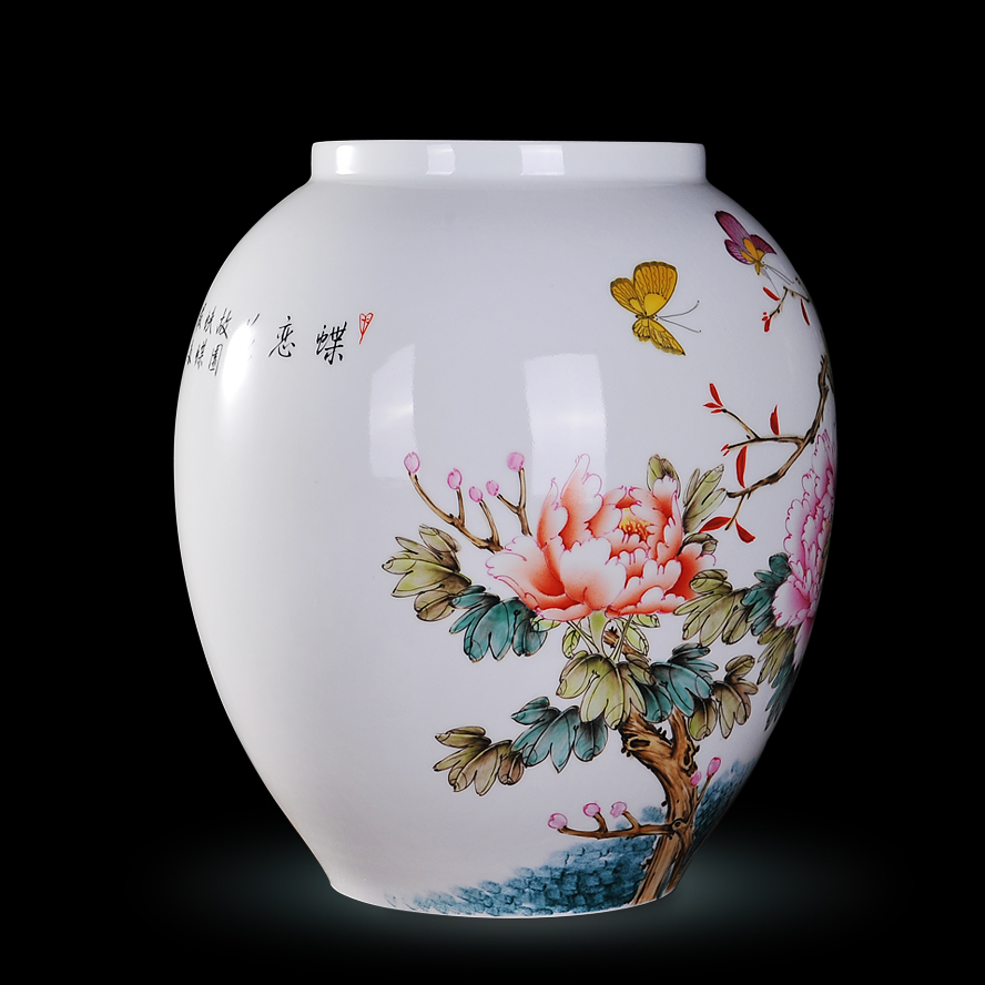 Jingdezhen ceramics Xiong Guiying hand made pink butterfly vase peony modern decorative crafts