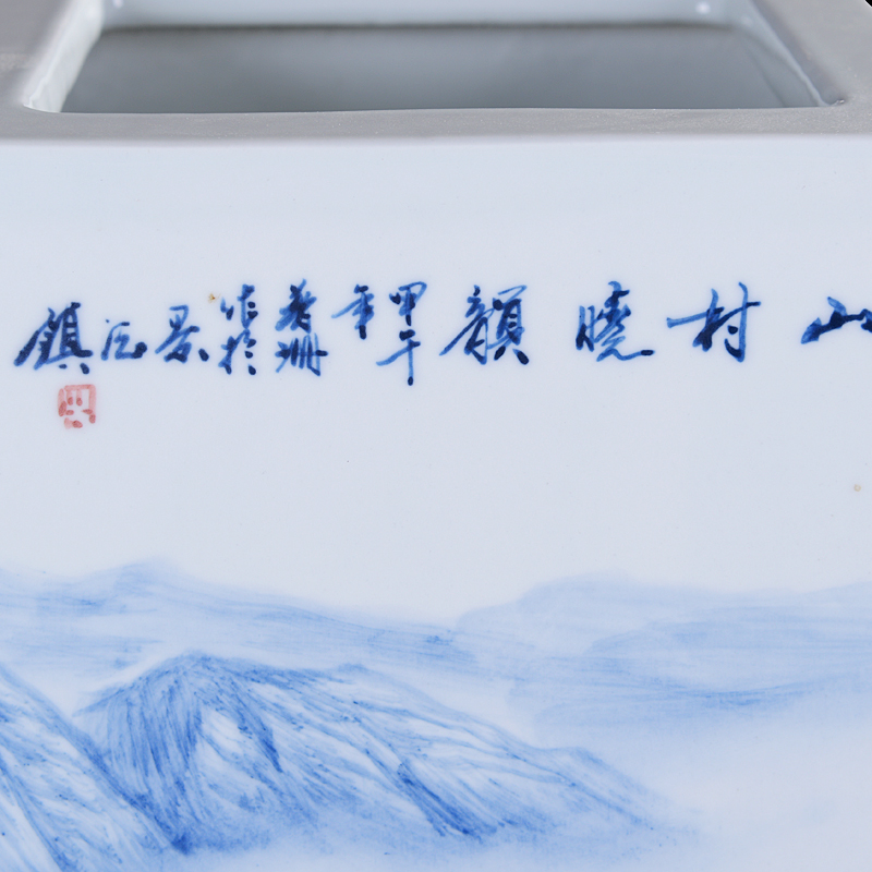 Home fashion pastel blue and white porcelain masterpieces by famous writers, hand - made vases, jingdezhen ceramics compartments, traditional Chinese painting landscape