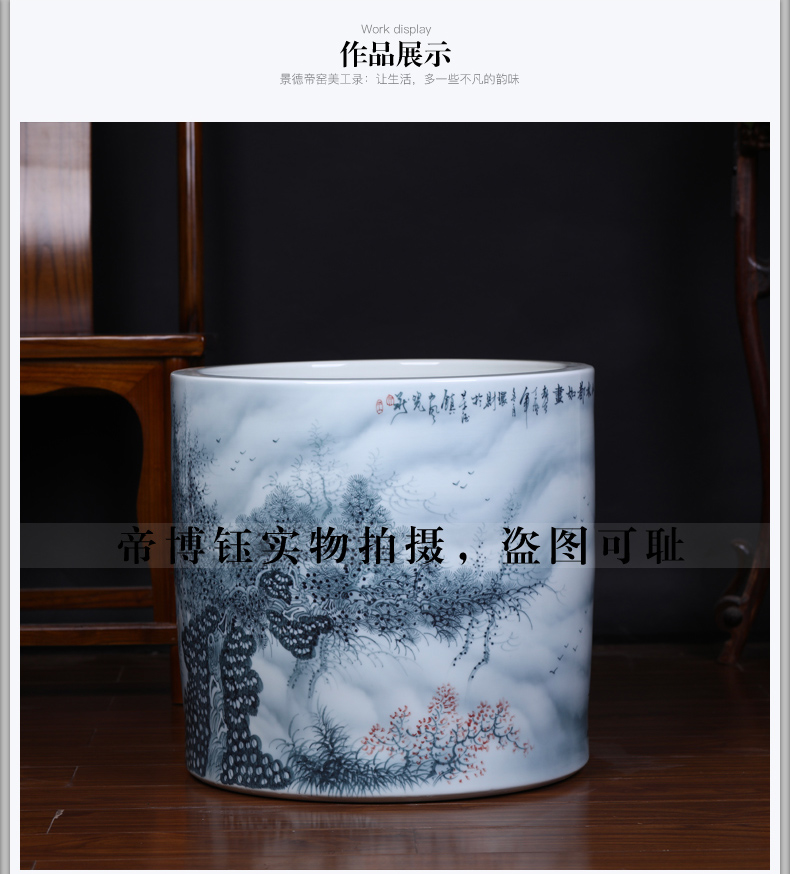 Jingdezhen ceramic king of the ring money master hand - made color ink landscape of large vases, handicraft decoration quiver