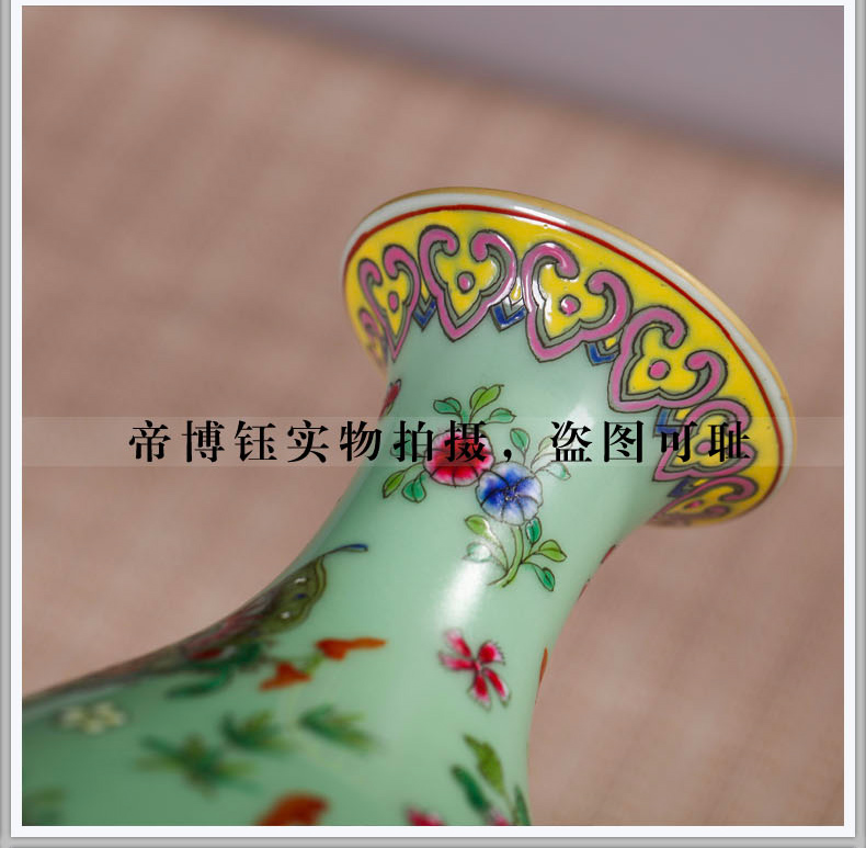 Jingdezhen ceramics pea green butterfly antique hand - made okho spring vase decoration home decoration handicraft furnishing articles