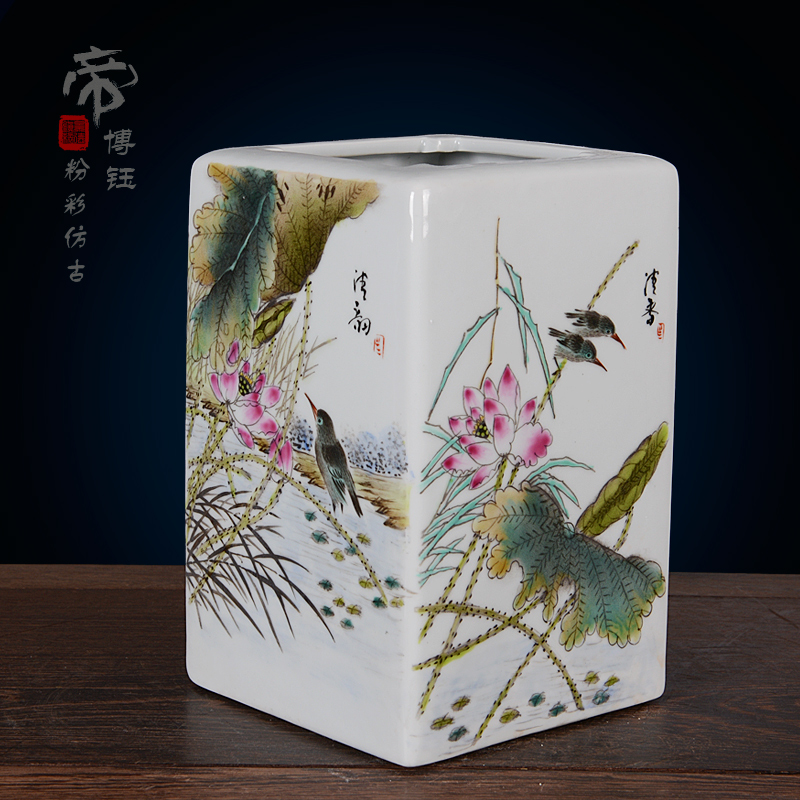 Jingdezhen ceramics imitation the qing the qing qianlong pastel hand - made lotus boring vase archaize home handicraft furnishing articles