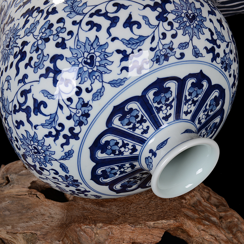 Jingdezhen ceramic vases, high - grade hand - made archaize mei bottle wrapped branch lotus antique collection of blue and white porcelain porcelain furnishing articles