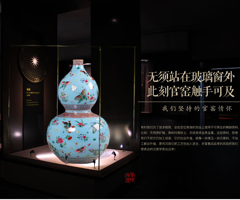 Jingdezhen antique hand - made ceramics vase butterfly famille rose porcelain decoration handicraft furnishing articles in the living room