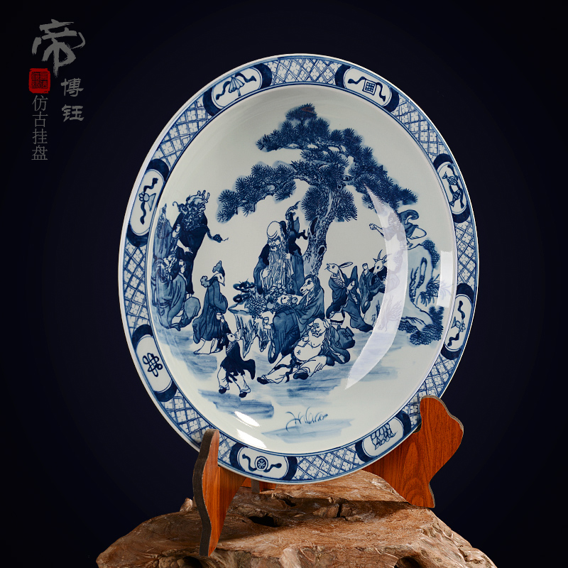 Jingdezhen ceramic decoration plate sit plate hanging dish hand - made antique blue - and - white porcelain handicraft furnishing articles zodiac chart