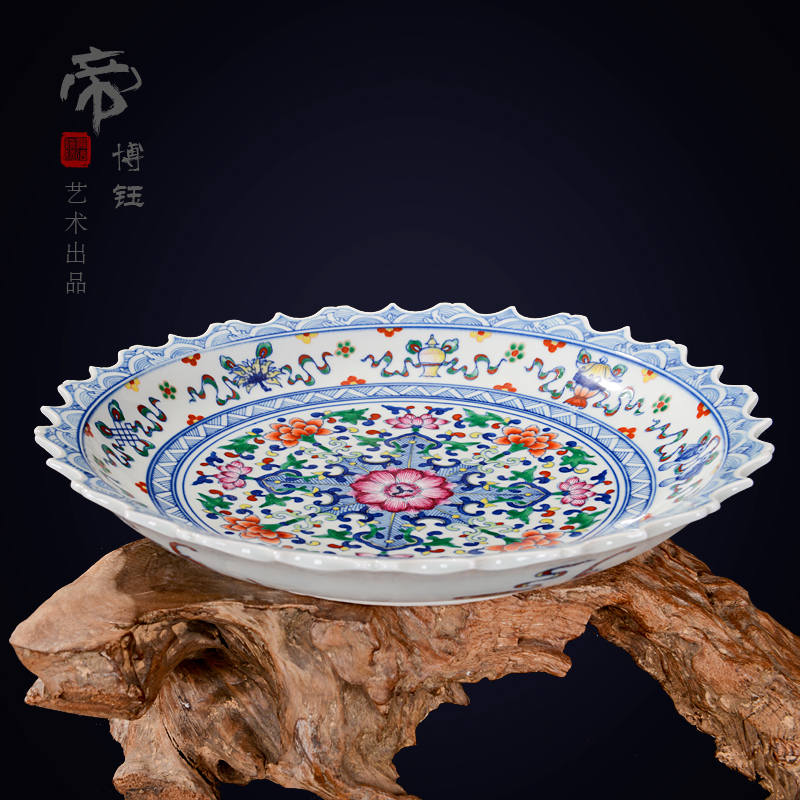 Jingdezhen ceramic decoration plate sit plate hanging dish hand - made antique blue and white porcelain enamel dish crafts