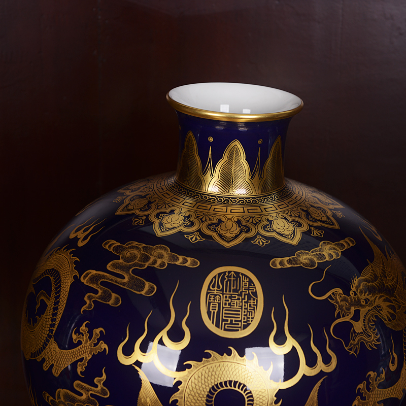 Jingdezhen ceramic vases, antique paint ji blue glaze dragon five Long Mei bottle handicraft home furnishing articles sitting room