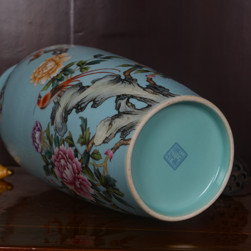 Jingdezhen ceramics high - grade hand - made archaize qianlong blue tail vase household adornment process sitting room furnishing articles