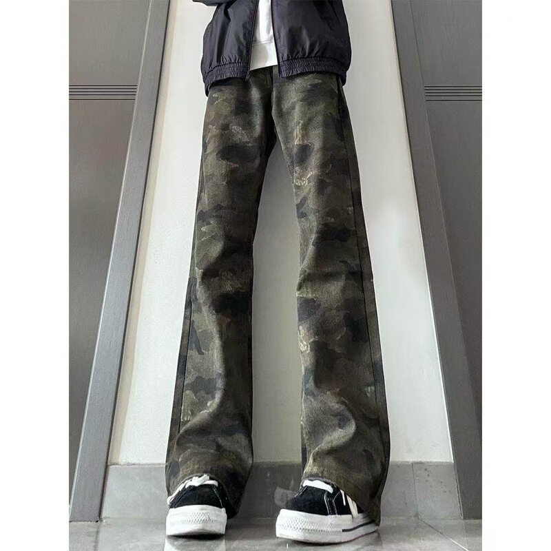 Tall Men's Camouflage Flared Jeans, Size 26, Spring/Summer American High Street Fashion, Slimming Straight-Leg Tapered Pants, Monster Style
