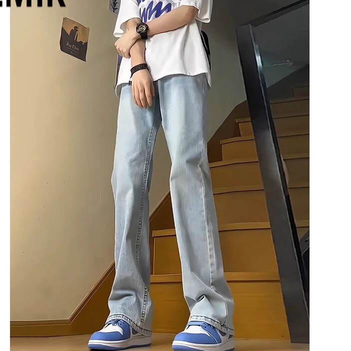 Washed Light Blue Jeans for Men 2026 New Summer Thin American High Street Style Straight-Leg Flared Pants Washed Light Blue Jeans for Men 2026 New Summer Thin American High Street Style Straight-Leg Flared Pants